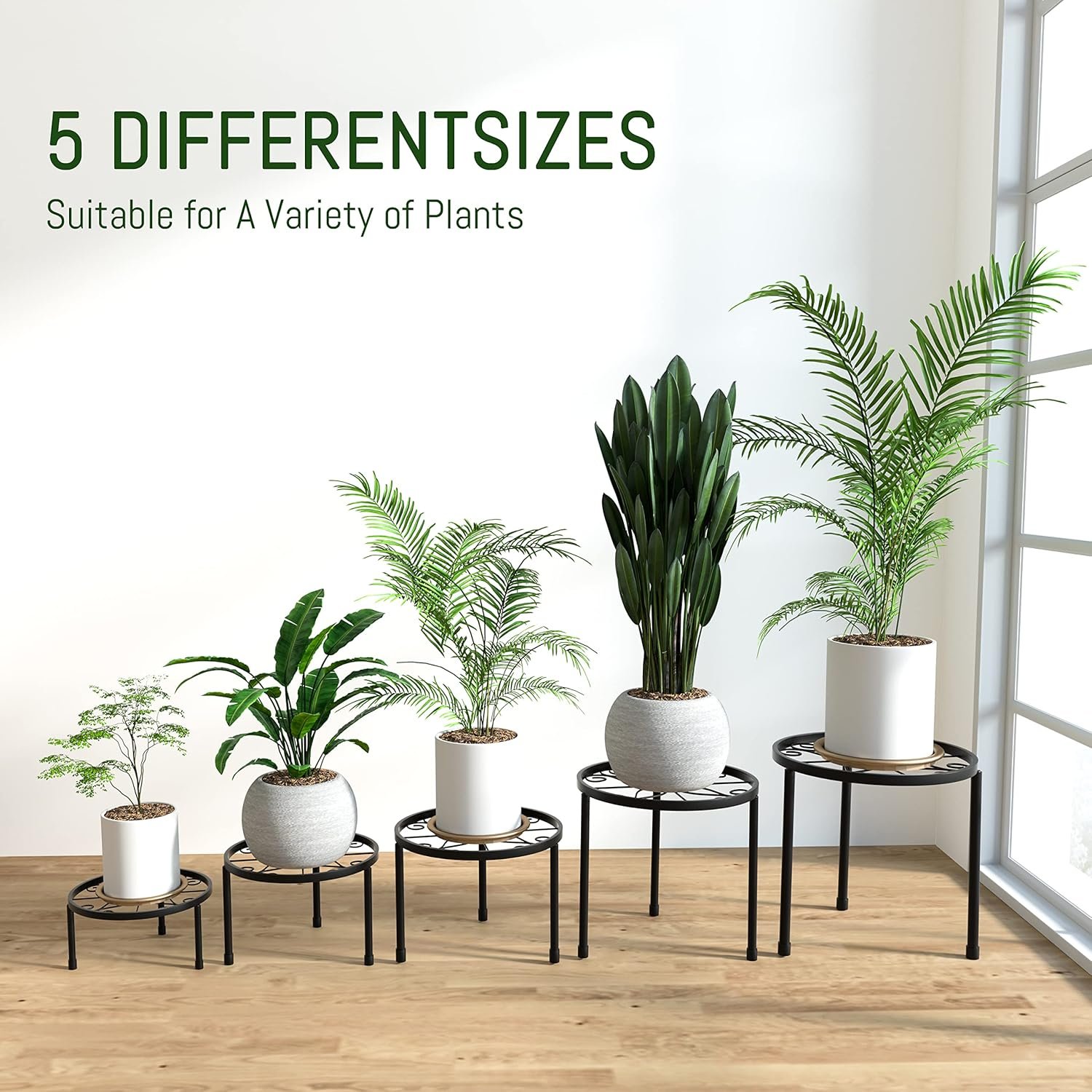 5-Pack Heavy Duty Metal Plant Stands – Rustproof Flower Pot Holders for Indoor/Outdoor - Image 2