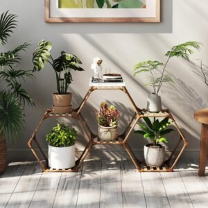 DIY Hexagonal Plant Stand – 6-Tiered Wooden Shelf for Indoor/Outdoor Plants