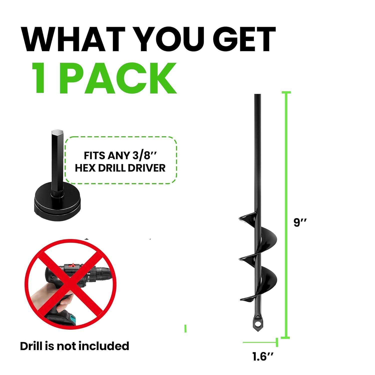 Spiral Auger Drill Bit – 1.6 x 9 Inch for Fast Planting - Image 2